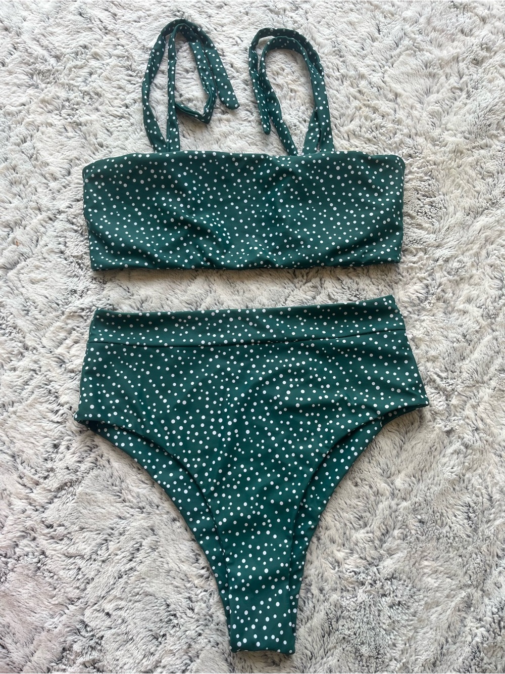 Green Polka Dot High-Waist Bikini Set